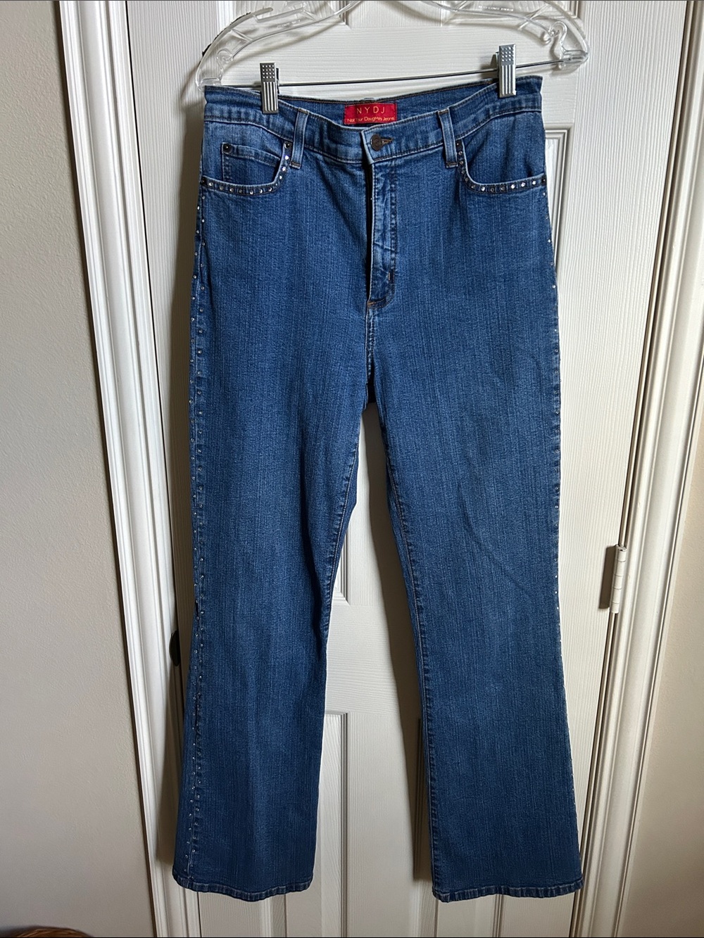NYDJ Blue Boot-Cut Jeans with Stud Trim